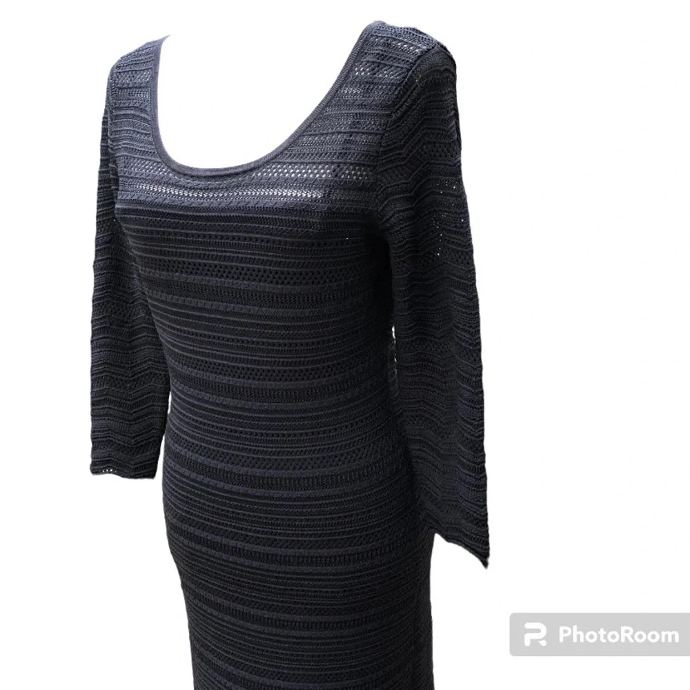 Lauren Ralph Lauren Midi Dress Black Knit Eyelet Stretch
